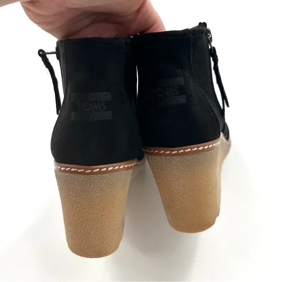 Toms Black Avery Wedge Suede Side Zipper Bootie - Picture 8 of 9